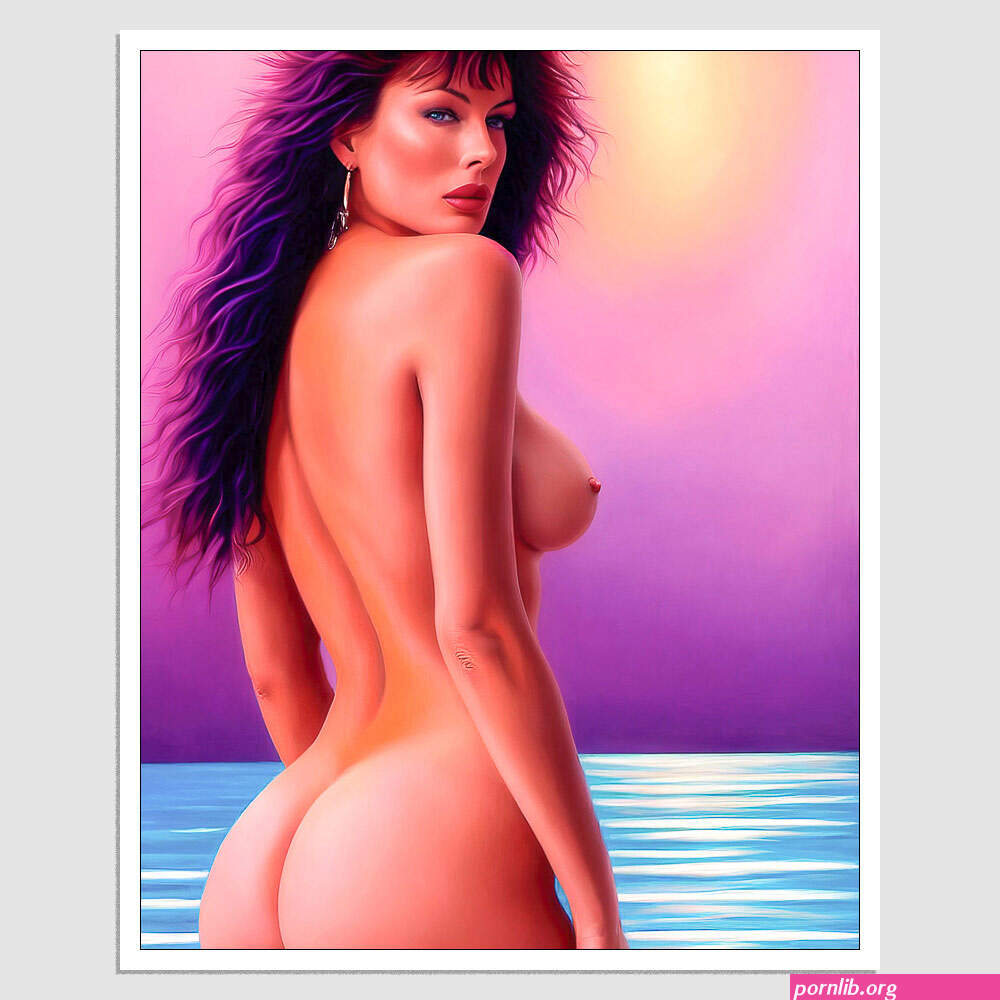 SD-08326 Kelly LeBrock A Painting Of A Naked Nude Woman On The Beach, A  Fine Art Painting, inspired by Lawrence Harris, Synthwave Colours, Violet  Long Hair, 1980S Romance Book Cover, Beautiful Sexy