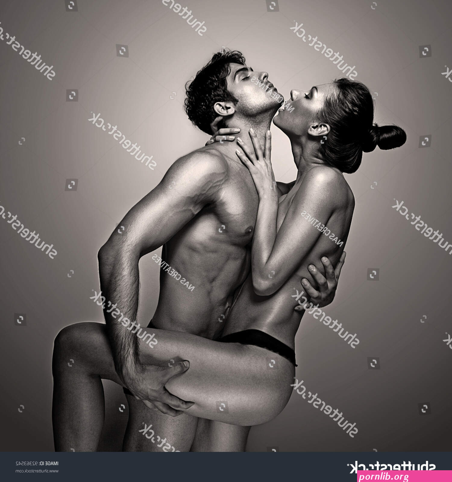 Passionate Naked Couple Suggestive Pose Monochrome Stock Photo 92363542