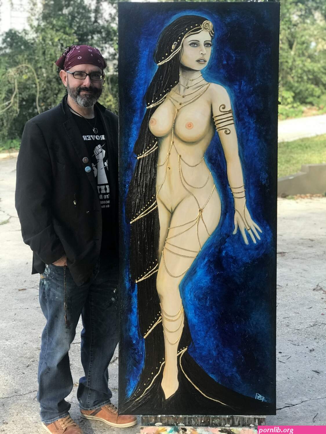 Nude Golden Princess Original Wall Art by Artist Rafi Perez Mixed Medium and 18K Gold on Canvas 70X27
