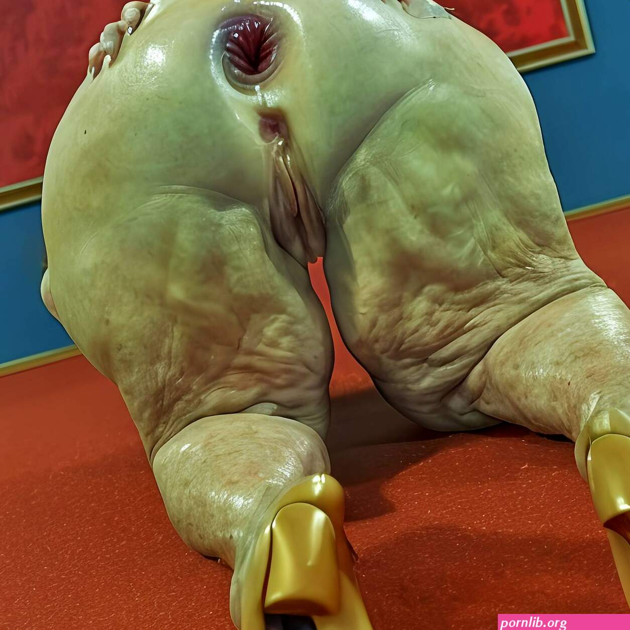 Porn image of nude bbw bent over crawling ssbbw bodybuilder oiled body created by AI