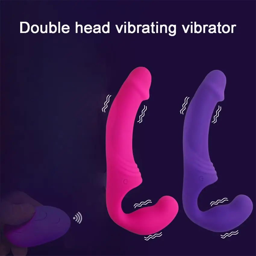 BLACKWOLF Strapless Strap-on Dildo Vibrator for Couples Lesbian Wireless Remote Control Double Ended Vibrating Adult Sex Toys