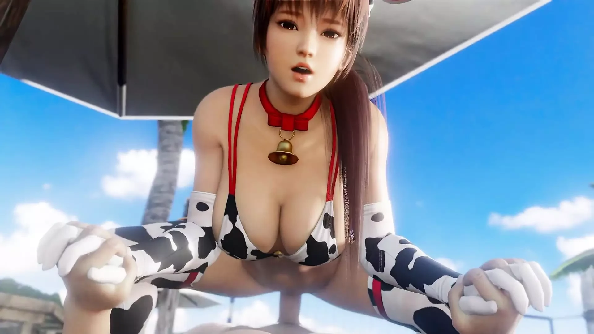 Kasumi in a Hot Cow Print Bikini Enjoying Perfect Riding Sex in the Cozy Beach Breeze