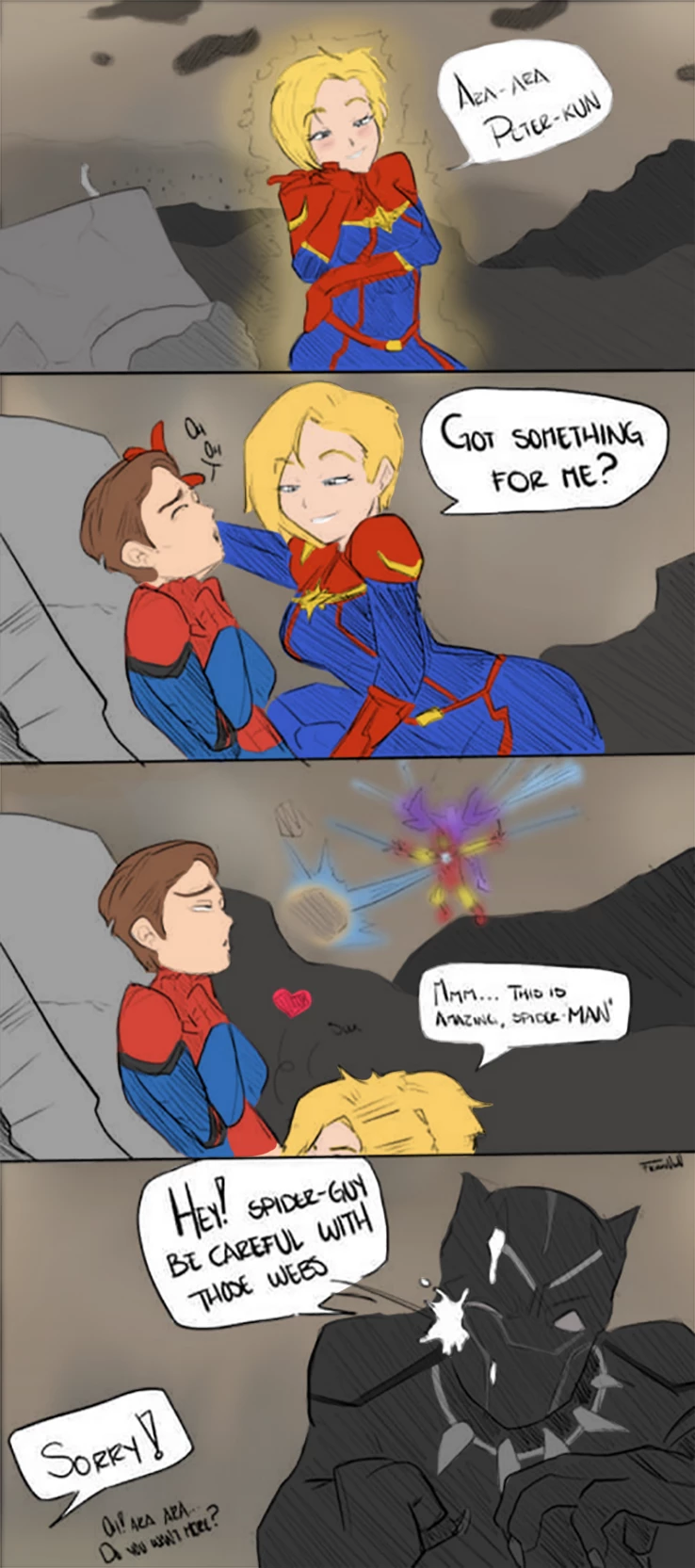 Spider-Man gets dominated by Captain Marvel in Marvel Avengers: Endgame fanart