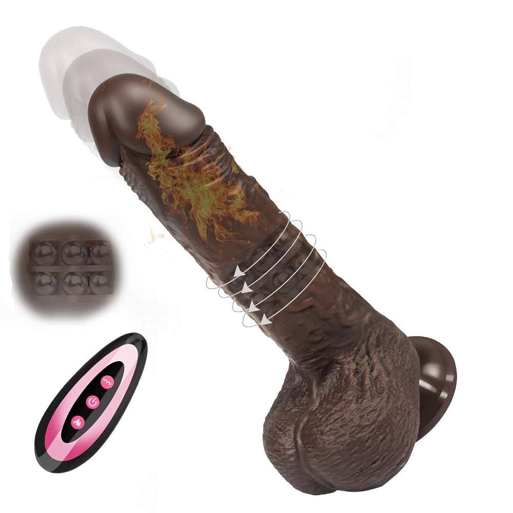 : 8.6 Inch Brown Realistic Thrusting Dildo Vibrator with 360 Rotating Heating for Women Electric Silicone Dildos Rechargeable Sex Toy with Strong Suction Cup Remote Control for G Spot Anal