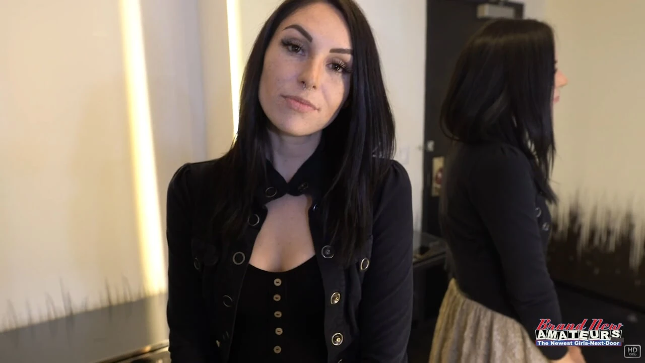 Skinny Inked Brunette Ashley Wolf Rubs Her Pussy and Tits with a Big Dildo