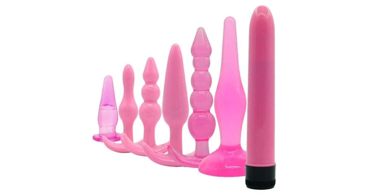 Shop 7 Piece Anal Butt Plug Set Vibrator 7 inch Multi Speed Sex Toy For Women Couples Men BDSM SM Pink