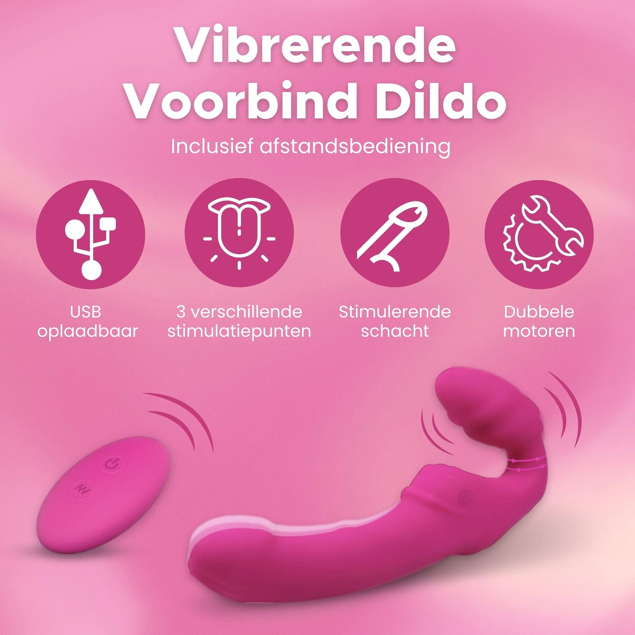 Straploze Voorbind Dildo Vibrator met Eikel en Afstandsbediening 22 cm