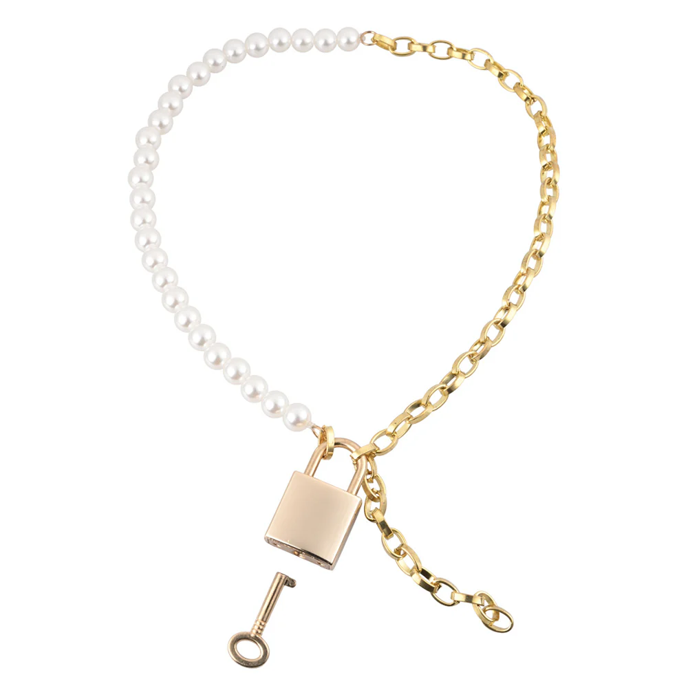 Sex Mischief Lockable Pearl Gold Chain Day CollarBracelet