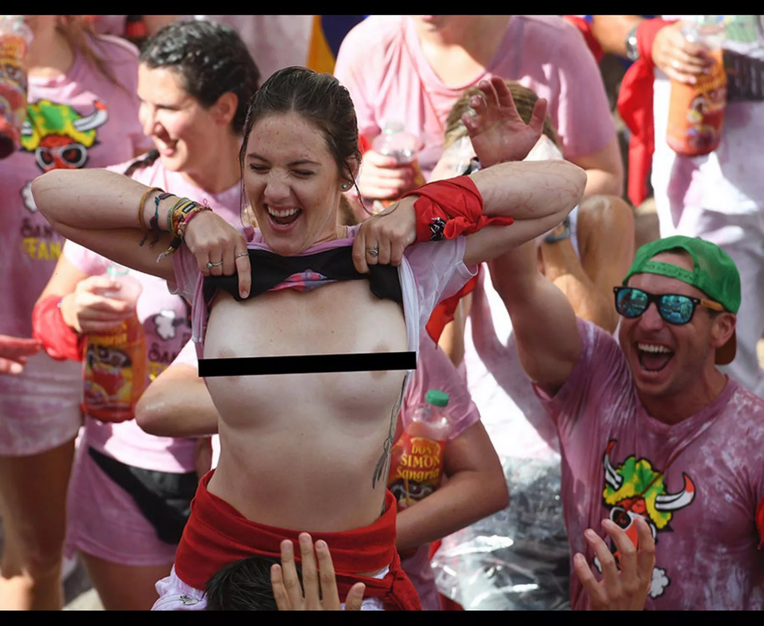 Pamplona: Wine-soaked revellers put on X-RATED display