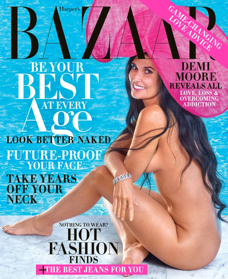 Demi Moore poses nude on cover of Harpers Bazaar 28 years after iconic photo