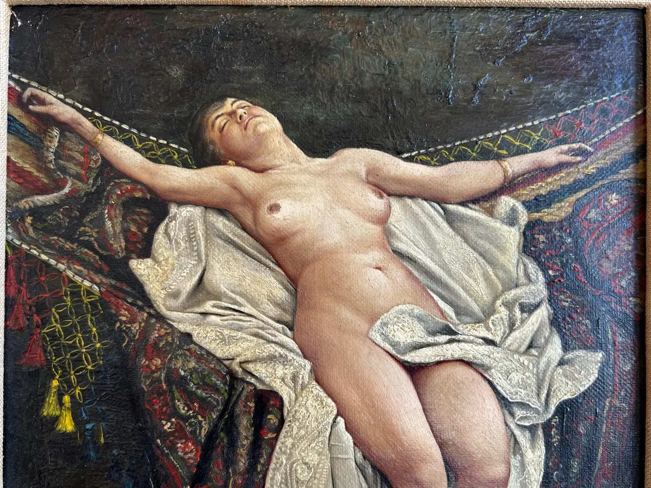 George Vaughan Curtis Female Nude in Hammock Neoclassical Oil Painting 1883