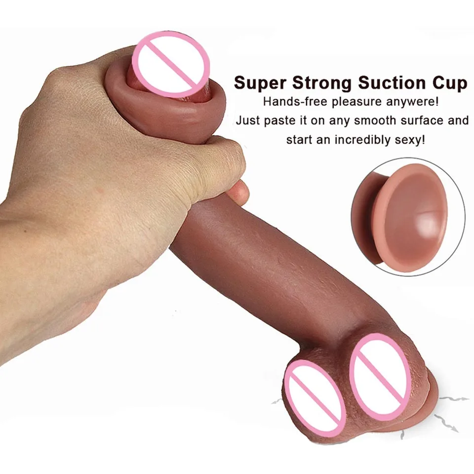 Double-layer Dildo Sliding Foreskin Realistic Soft Huge PenisTestis Suction Cup DickFemale Strapon Vagina Masturbation Sex Toy