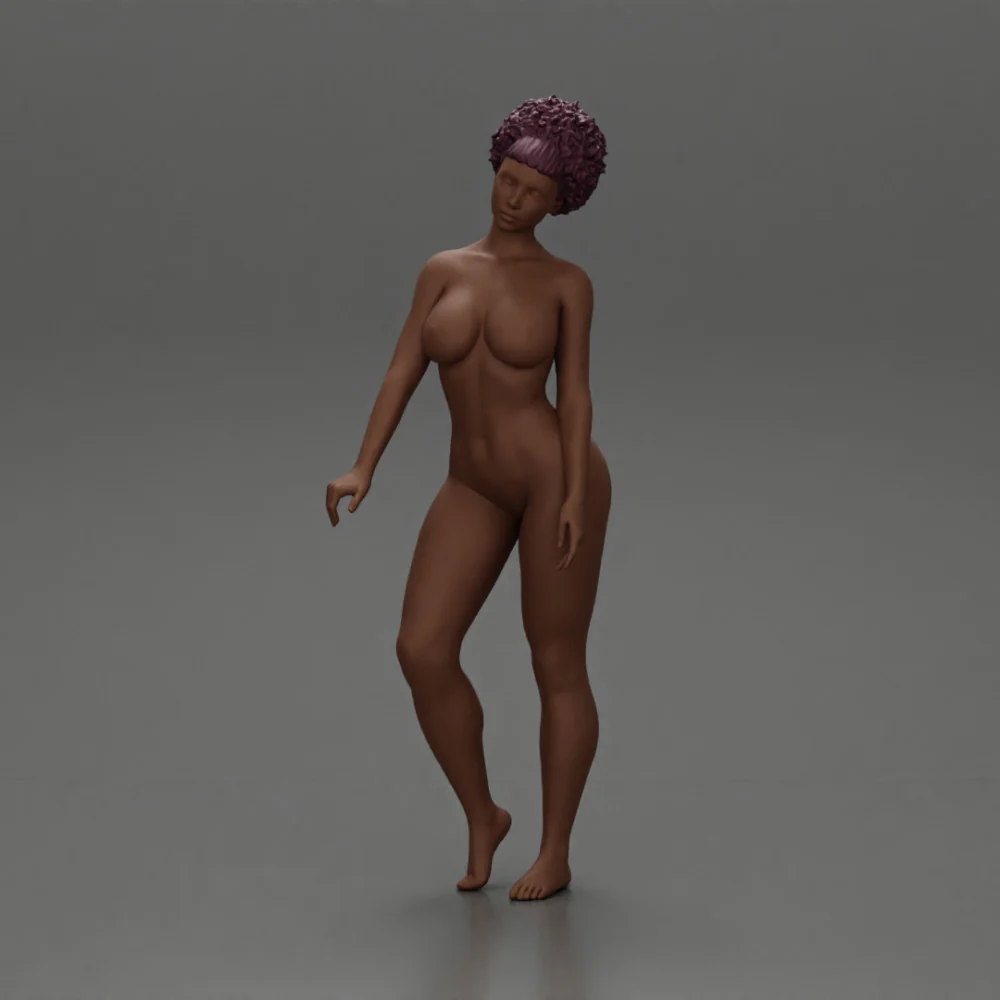 Naked Black girl With Curly Hair Standing