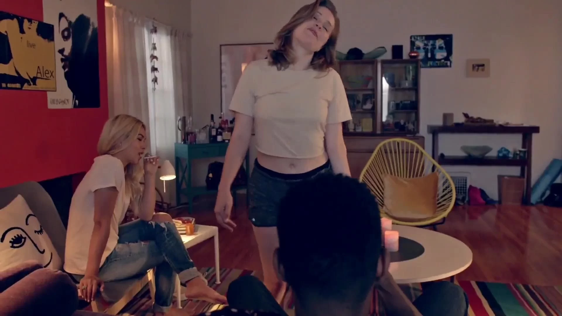 Steamy girls Tru Collins and Hayley Kiyoko have a threesome in explicit sex scene softcore sex scene