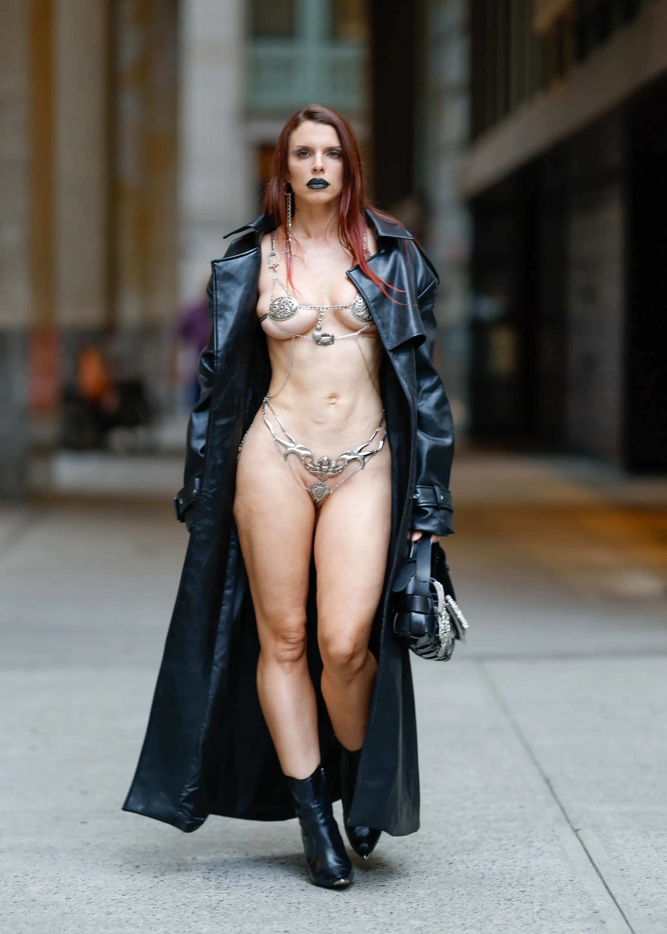 Julia Fox is nearly naked at NYFW in itty-bitty metal bikini