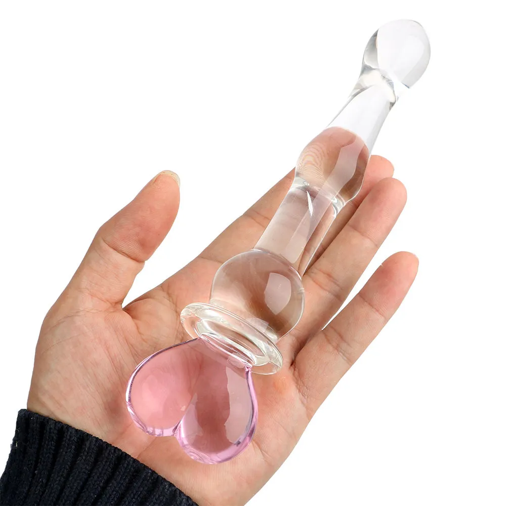 IKOKY Glass Dildo Pink Heart Crystal Masturbator For Female Vaginal And Anal Stimulation Lucid Sex Toys For Women Anal Beads Y18110504 Van 8