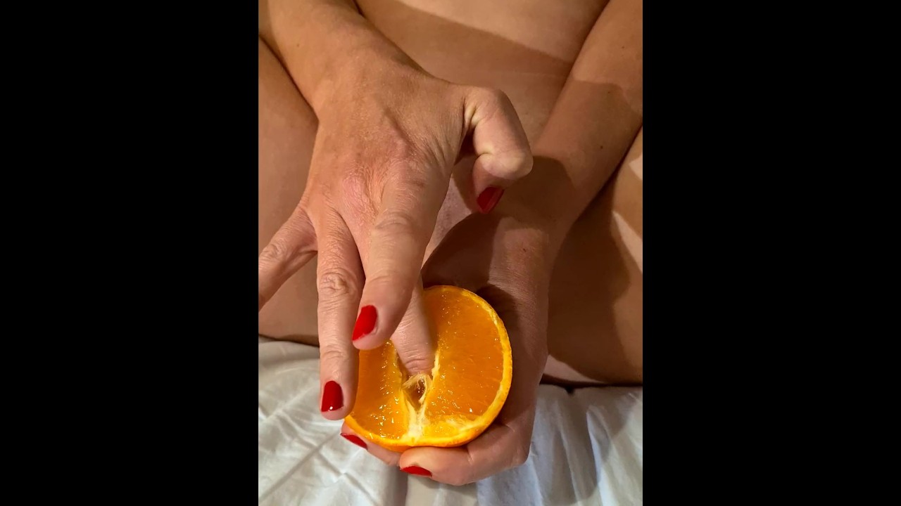 Play with a wet orange on my tight pussy. Close up pussy 4K