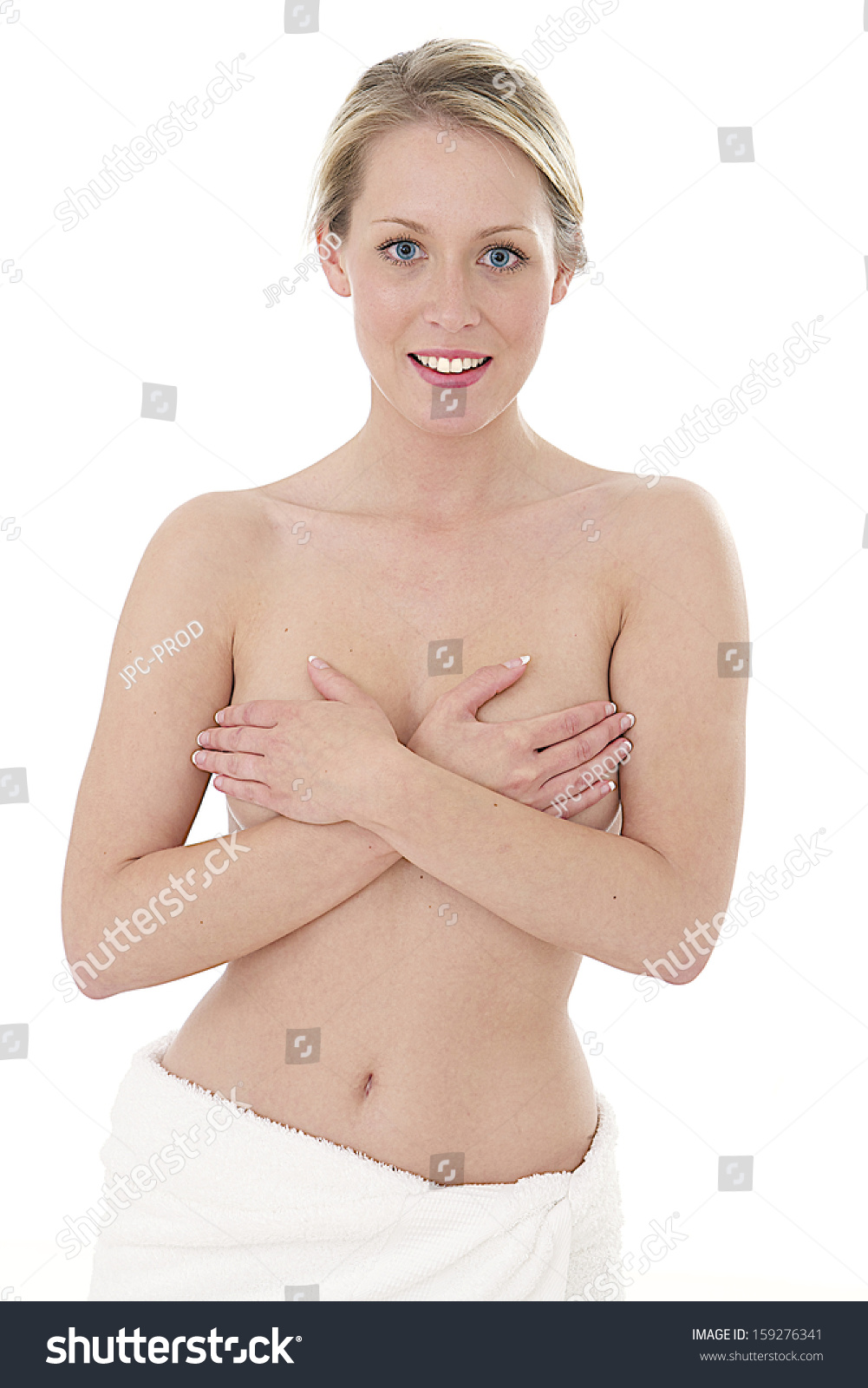Half-naked Beautiful Woman Hiding Her Breasts Stock Photo 159276341