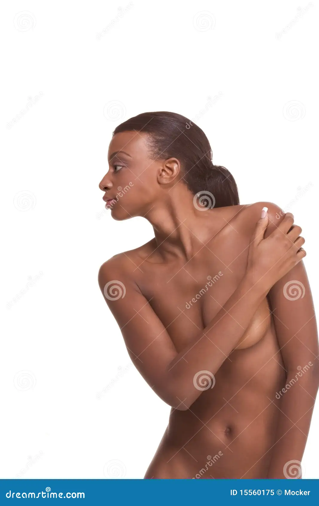 Naked Ethnic Black Woman Covering Her Breast Stock Image