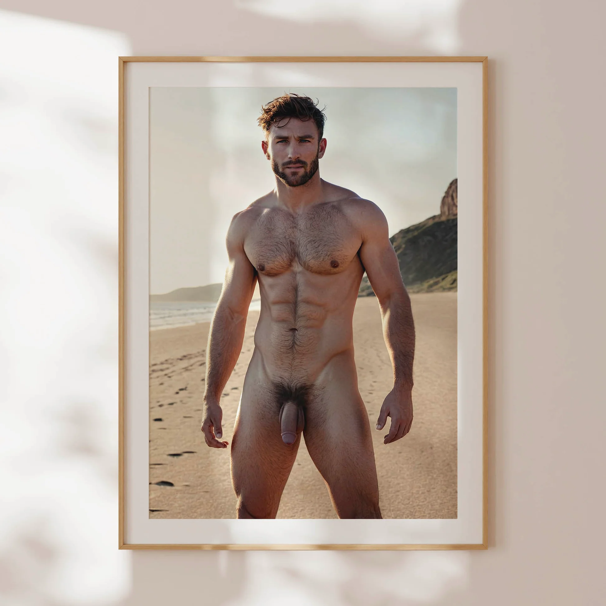 Gay Porn Photo Big Dick Pic Handsome Cock on Nude Model at Beach Mu