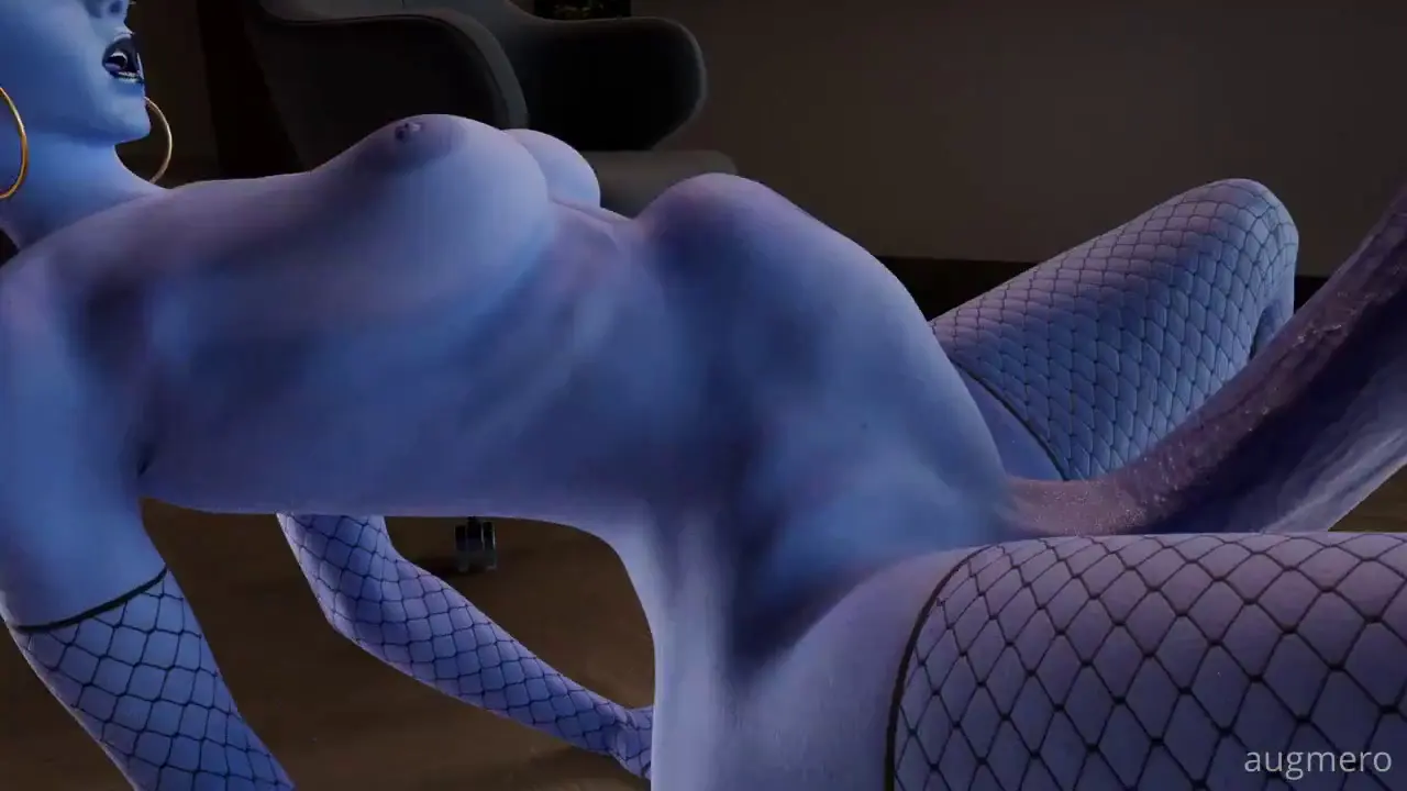 Futa Widowmaker stomach bulge from a large dildo