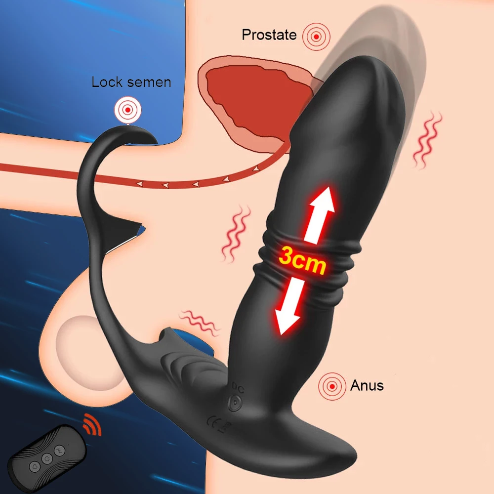 HULAMY Remote Control Male Sex Toys Thrusting Anal Vibrator Cock Rings Prostate Massager for Delay Ejaculation