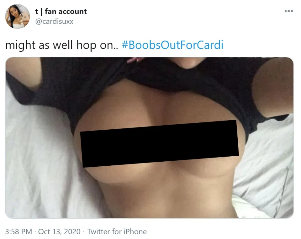 Cardi B fans post their own nude photos to support star in BoobsOutForCardi trend after she accidentally shares selfie