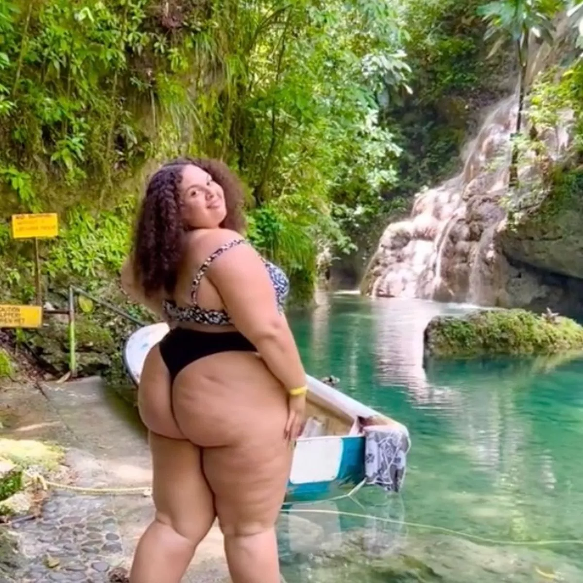 Plus size influencer flaunts booty in thong bikini for big girl summer