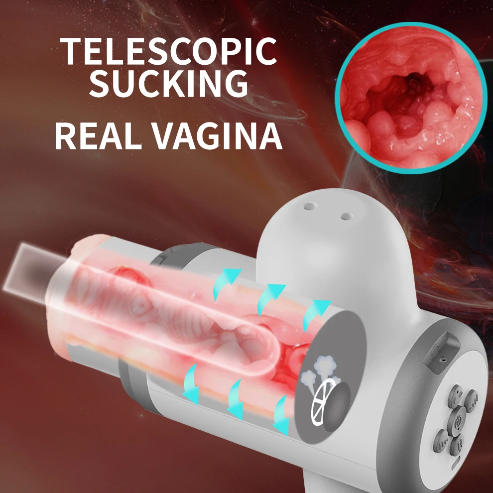Male Masturbator Automatic Sucking Telescopic Real Vagina Voice Masturbation Cup with Automatic Add Lubricating Fluid Function