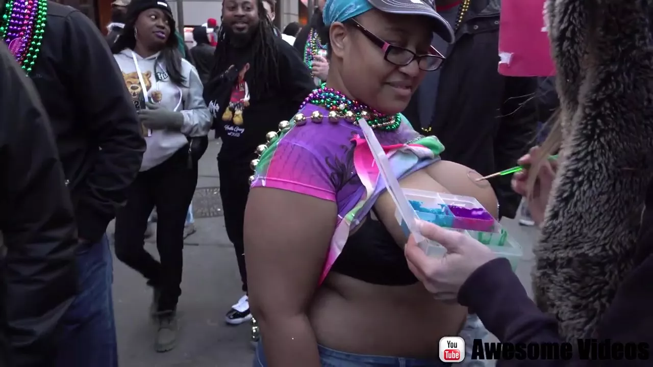 Black Tits getting painted on Bourbon Street in front of everybody
