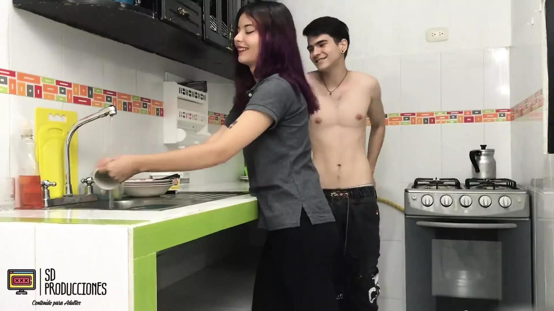 I Fuck My Stepsister While She Washes the Dishes Cum-double
